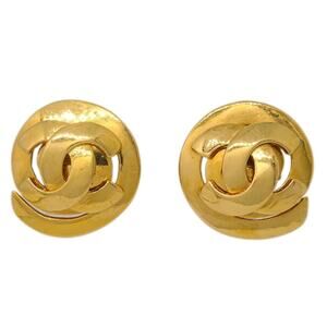 Chanel Gold Plated CC Round Earrings Gold